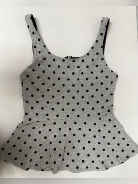 Women’s Express Peplum Tank Top Grey with Navy Polka Dots